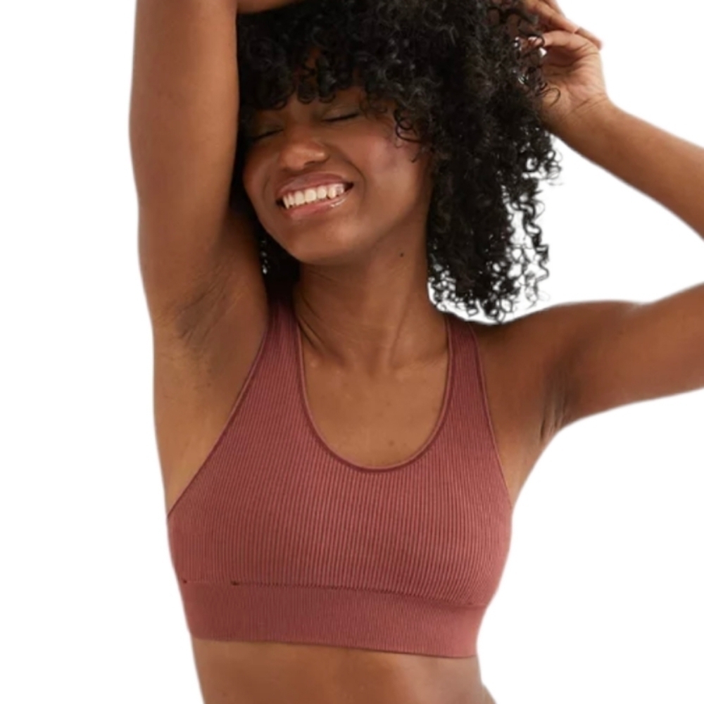 Aerie real good ribbed bra neutral earthy tone Medium c031